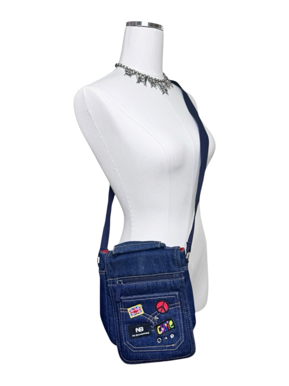 Y2K No Boundaries Dark Wash Blue Denim Crossbody Bag with Patches